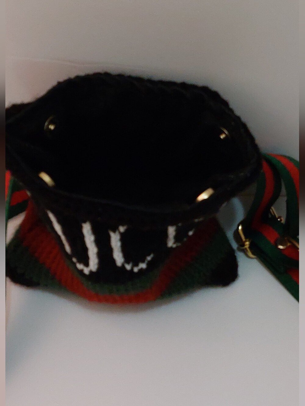 NEW Gucci Black Knit Belt Bag/Phone Case Green/Red Adjustable Strap - Picture 9 of 10